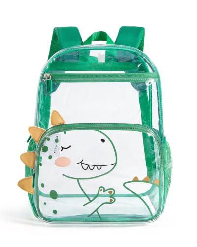 mommore Clear Backpack for School Heavy Duty Dinosaur Transparent Backpack for Kids Boys 4-8 Water-Resistant See Through Toddler Bookbag for Preschool Kindergarten Travel