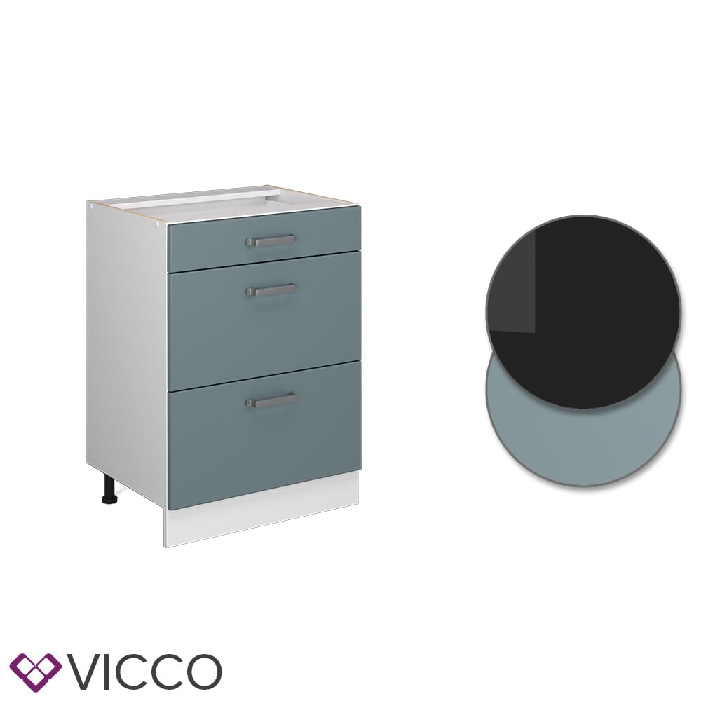 Vicco Mobiletto base per cucina R-Line, Grigio-blu, 60 cm con cassetti, senza piano di lavoro, per la libera combinazione all'interno di sistemi cucina modulari