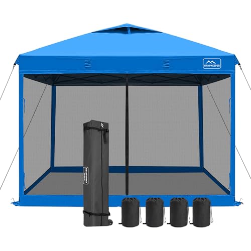 KAMPKEEPER 10x10 Pop-Up Canopy Tent, Waterproof, Portable Shade with Side Walls, Adjustable Instant Outdoor Shelter for Camping, Backyard, and Events, Light Blue