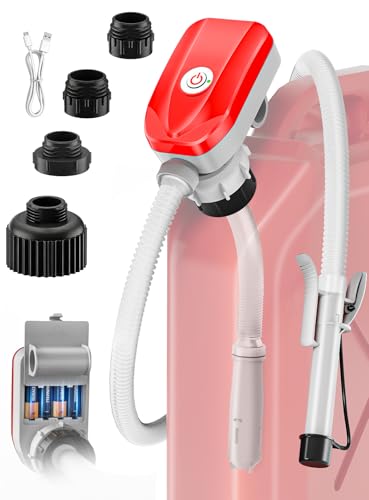 Automatic Electric Fuel Transfer Pump with Auto-Stop 3.6 GPM 54 Long Hose Gas Pump Battery Powered w 4 Size Can Adapters and Leak Protection for Gasoline Diesel Kerosene Gifts for Men Dad