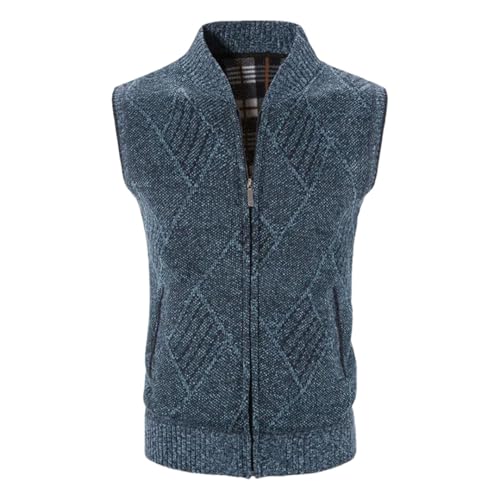 Men’S Fleece Lined Knitted Sweater Vest Warm Slim Fit Turtleneck Sleeveless Zip Up Casual Jacket