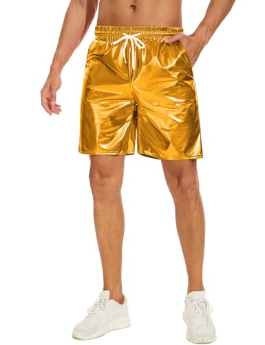 Zerbala Men's Metallic Shorts Shiny Rave Shiny Sparkly Shorts with Pockets