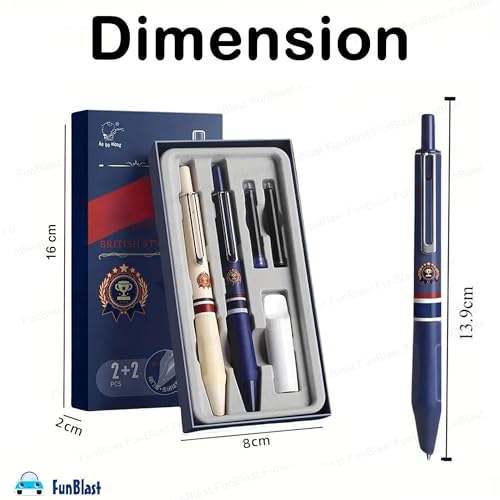 Image of FunBlast Fountain Pen for Students,Iridium Tip Nib Refillable Click 2 Pcs Fountain Pen with 6 Refills,Kawaii Stationary Gift for Office,School Stationery Items for Kids(Oxford),Ink Color-Multicolor