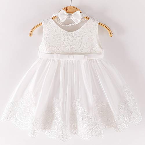 Baby Girls Lace Bowknot Flower Dresses Princess Wedding Birthday Pageant Baptism Christening Tutu Gown w/Headwear3