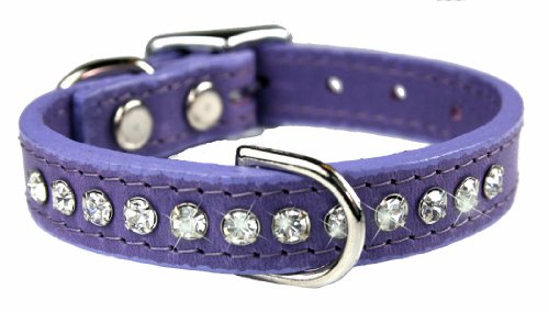 Image of Signature Leather Crystal Dog Collar, Lavender Solid Grain Leather, Fits 6 inch-8 inch Neck Size, 10 inch Overall Length