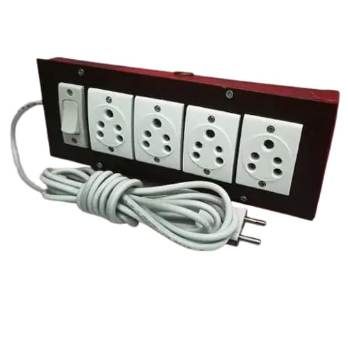wooden electric board with 4 plugs, 1 switch, and 2 core 1 mm square 4 meter cable with 2 pin power plug