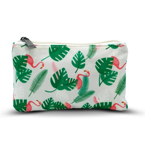 Image of VISMIINTREND Tropical Flamingo and Leaf Flat Pouch - Perfect for Girls & Boys, School | College | Office | Doument | Stationery | Make up | Travel
