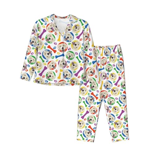 Conjunto de pijama para mujer con bolsillos, diseño de perro labrador retriever n.º 1004, cómodo y largo de 2 piezas para dormir, Negro -, XXL