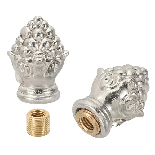 Image of PATIKIL 30 x 20mm Lamp Finials Caps Knob, 2 Set Solid Lamp Shade Top Decoration Screw Cap Nuts with Brass Reducing Adapter for Table Lamps Floor Lamps, Nickle Color