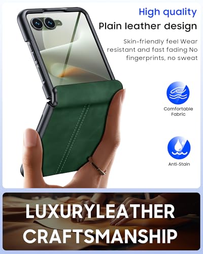 Image of for Motorola Razr+ Plus 2026 Case /Razr+ Plus 2025 Case with Hinge Protection & Built-in Outer Screen Protector, PU Leather Matte PC Shockproof Cover, Ultra Slim Case for Razr+ 2026 /2025-Green