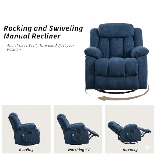 Image of Amazon Brand - Solimo Stark | Single Seater Sofa Recliner | Rocking, Revolving and Recline Manual Recliner (Velvet Blue) | 1 Year Warranty