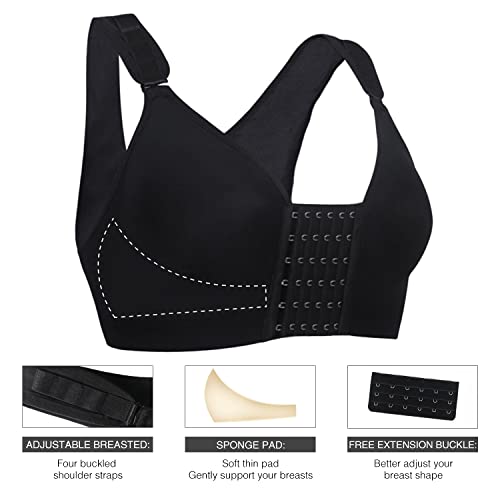 Kimikal Women Post-Surgery Front Closure Sports Bra (L(36B,36C,36D,38A), Black) #TOP3