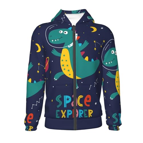 Dinosau Space Explorer Kids Pullover Hoodies Boys Zip Up Sweatshirts Girls Athletic Clothes with Pocket2