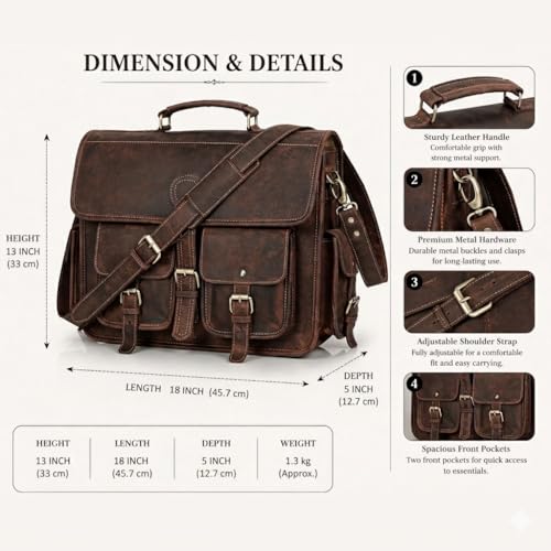 Bolsa de mensajero de cuero vintage para hombres miniatura 3