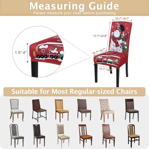 Image of SearchI Christmas Chair Covers Set of 6, Stretch Xmas Kitchen Chair Cover Removable Washable Holiday Parsons Chair Slipcovers for Dining Room, Christmas Decoration, Ceremony(Christmas-Snowman)
