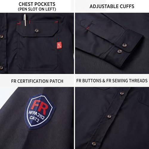 Image of Ousafeve FR Shirts for Men Hi Vis 6.5oz Flame Resistant Welding Shirts