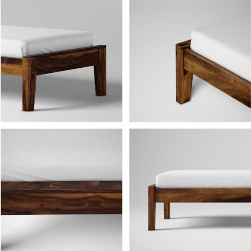 Image of SUNCOM Sheesham Wood Bed Without Storage Solid Wooden Single Size Cot Bed for Bedroom Living Room Home Furniture (Natural Finish) Size 6.54