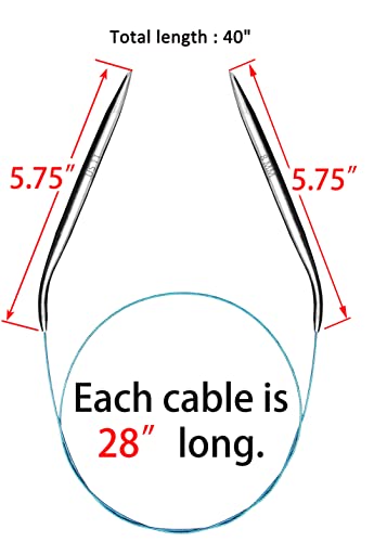Image of Circular Knitting Needles Set 6 Pairs 40 Inch (100 cm) Stainless Steel Round Needles for Magic Loop Sizes 15 11 9 7 4 1.5 Long Cable for Blankets Sweaters Scarves for Beginners & Knitters