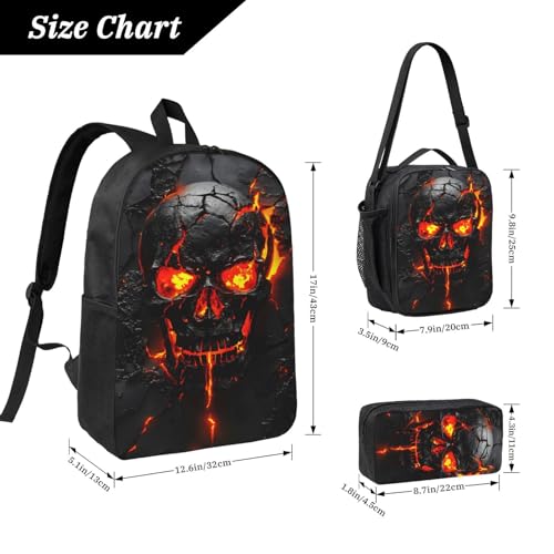 (Ship from USA) Flame Skull 17 Inch Large Capacity Backpack 3-Piece Set Backpack Suitable For Outdoor Leisure4
