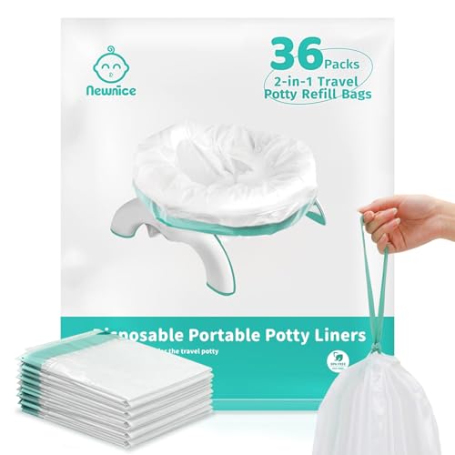 Image of [36 Counts] Newnice Upgraded Drawstring Potty Liners for Travel Potties | Absorbent pads, toddler road trips, portable toilet refills, 2-in-1 potty and commode chair use