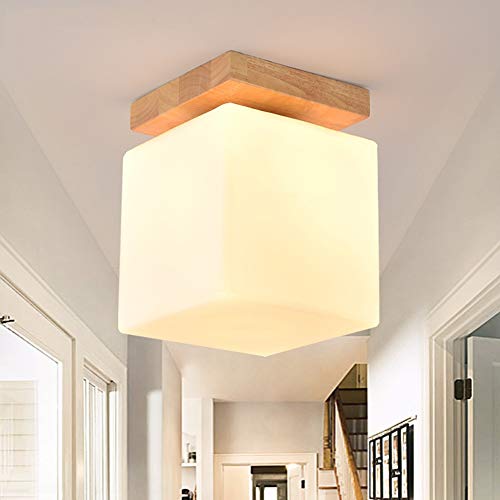 Lámpara de madera maciza E27 con diseño cuadrado moderno para iluminación interior 4
