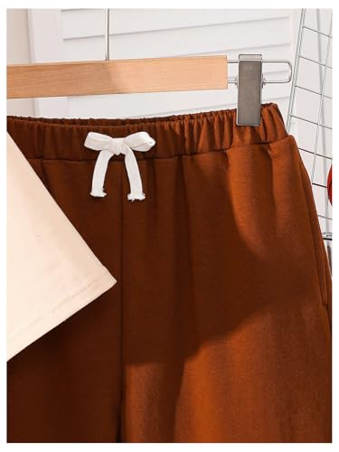 Image of SweatyRocks Boy's 2 Piece Outfits Letter Graphic Short Sleeve T Shirt and Shorts Clothing Set Khaki 11Y