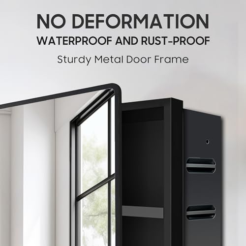 Image of 17x27 Medicine Cabinet with Mirror, Black Metal, Recessed or Surface Mount