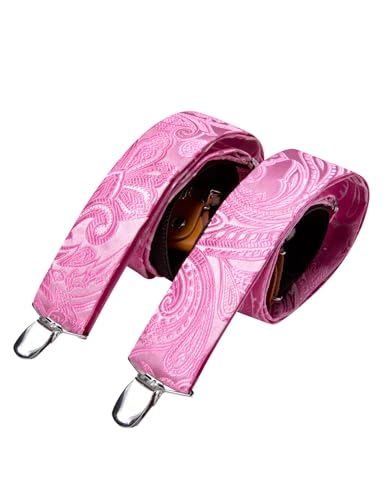Image of Barry.Wang Men Suspender Set with Necktie Elastic Y Type Heavy Duty 6 Clips Braces Tie Handkerchief Cufflink Pin 6PCS