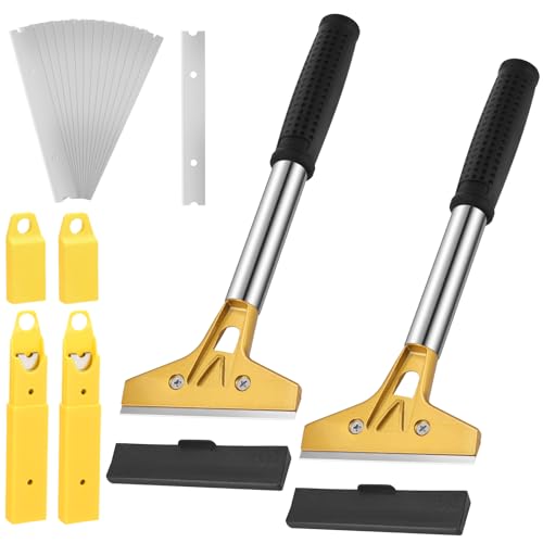 Xialvyu 2 Stück Tapetenentferner Set mit 20 Ersatzklingen und Schutzhülle 4 Tapetenschaber mit Gummigriff Bodenschaber Fensterschaber Farbschaber zum Entfernen Kleber und Etiketten Fensterschaber