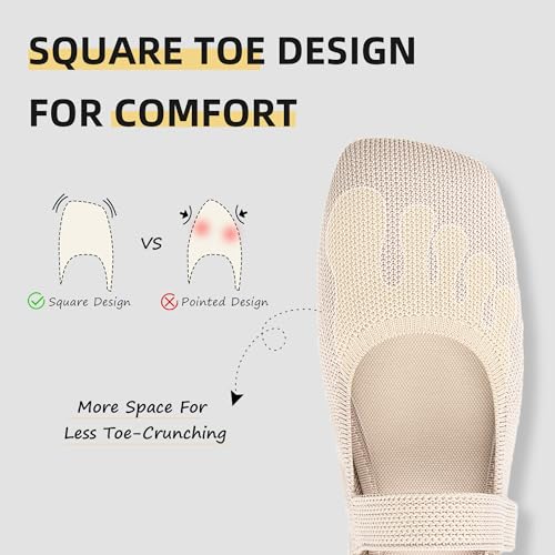 Image of Soesyi Wide Toe Box Flats Women Comfort Slip On Ballet Shoes Mary Jane Dressy Knit Flats with Adjustable Straps Washable Casual Office