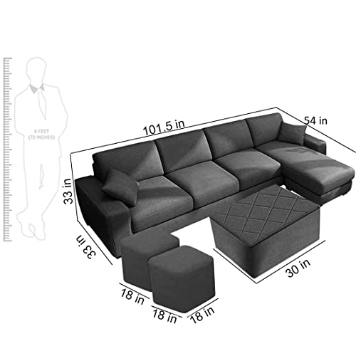 Image of CASASTYLE Adonoy 8 Seater RHS L Shape Fabric Sofa Set (Grey)