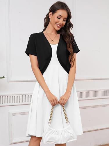 Heymoments Women's Short Sleeve Bolero Shrugs Lightweight V-Neck Open Front Cropped Cardigan (S-2XL)2