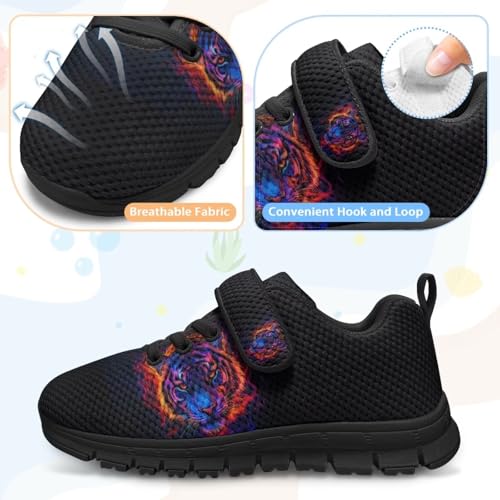 Tiger Print Kids Barefoot Shoes for Little Boys Winter Ankle Running Athletic Walking Strap Sneakers 6
