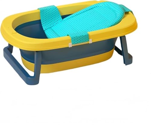 fancyfly中小型ペット お風呂 折りたたみ バスタブ コンパクト 犬猫兼用 滑り止めシリコン足パッド付き 9cm超薄型 省スペース マンション収納に最適 (バスネット付き,イエロー)