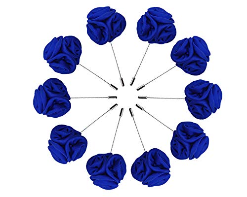 Sanrich Rose Boutonnières Men's Lapel Pins Satin Flower 10 Pack Groom Wedding Boutonniere Suit Brooch Outfit Accessories (royal blue)