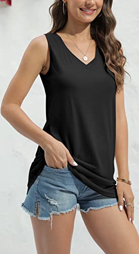 Fisoew Women V Neck Tank Tops Summer Loose Casual Basic Solid Color Sleeveless Shirts Tunic Tops4