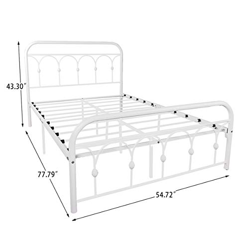 Beautiplove Sturdy Metal Bed Frame Full Size with Vintage Headboard and Footboard,Platform Mattress Base No Box Spring Needed,White