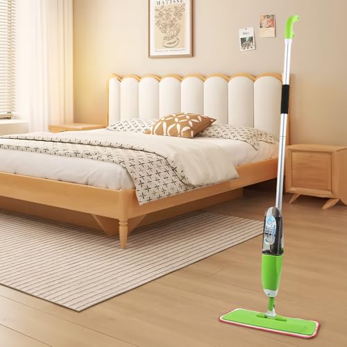 Classic Mop, fregona plana de microfibra, fregona de velcro autopulverizante, botella de agua extraíble y verde lima