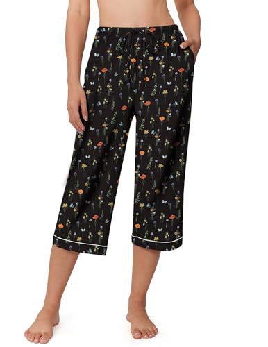 Image of Ekouaer Womens Pajamas Pants Capri Pj Bottoms with Pockets Sleep Pants | Comfy Drawstring Printed Soft Lounge Pants for Home, Daliy Wear