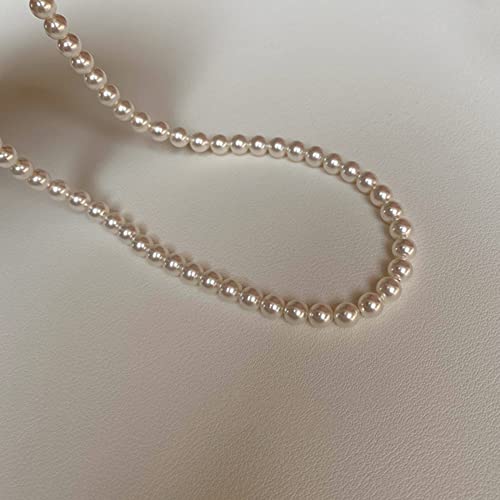 Silver 6MM Cream White Round Pearl Choker, 14K Gold Plated Dainty Cross Bow Lobster Clasp Necklace for Women Jewelry Gifts2