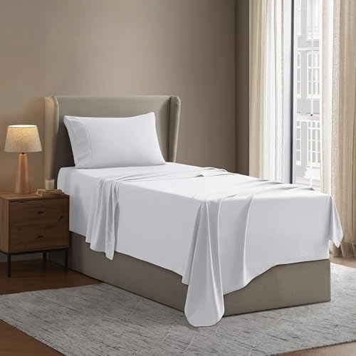 Image of Nestl Twin Bed Sheet Set - White - 3-Piece Deep Pocket | Instantly Soft, Night-One Ready (No Wash Required). Fits 16-Inch Deep Pockets, 360-Degree Elastic Grip