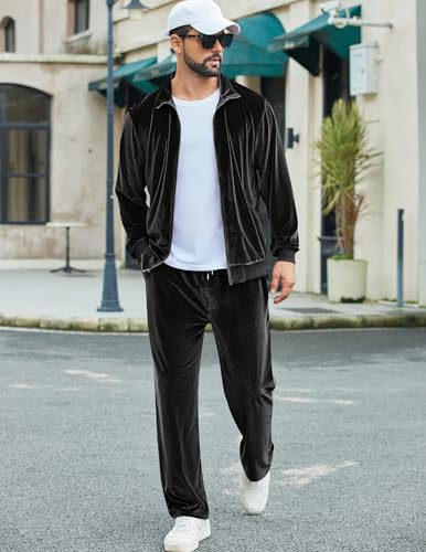 COOFANDY Mens 2 Piece Velour Tracksuit Full Zip Jackets Pants Velvet Jogging Suits Sweatsuit Set 5
