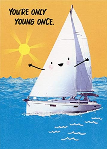 Designer Greetings White Sailboat with Smiley Face and Arms Funny/Humorous Birthday Card
