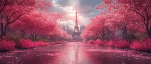 Diamond painting fleurs de cerisier pour sublimer votre salon avec une décoration Tour Eiffel