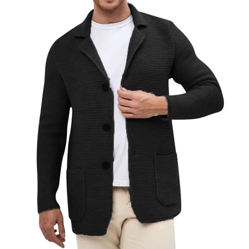 Cambkatl Men's Lapel Collar Button Down Cardigan Sweaters Stylish Stretch Casual Long Sleeve Knitted Outerwear with Pockets