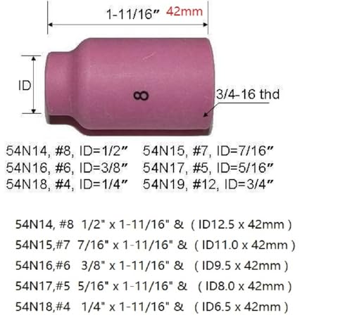 Image of RIVERWELD TIG Gas Lens Alumina Nozzles Ceramic Cups Large Diameter 54N14 8# 1 /2 inch 12.5mm for DB PTA SR WP 17 18 26 TIG Welding Torch Pack of 10