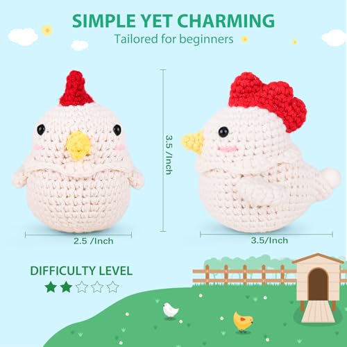 Image of Crochetta Crochet Kit for Beginners, Squeeze Bubble Amigurumi Crocheting Kits w Step-by-Step Video Tutorials, Knitting Starter Supplies for Adults Kids, Anxiety Relief Bubble Chicken (40%+ Yarn)