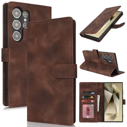 Étui portefeuille Samsung S24 Ultra Zouzt en cuir marron