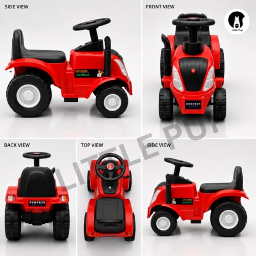Image of Little Pup Kids Ride On Tractor Toy with Music & Horn, Steering Wheel, Comfortable Backrest, Wide Footrest & Sturdy Wheels for Boys & Girls