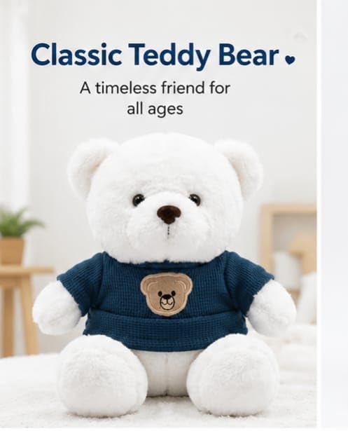 Image of Cute Teddy Bear Soft Toy Plush Stuffed Animal with Sweater for Kids Baby - Soft Huggable Teddy Doll for Cuddling, Birthday Gift & Home Decor 25CM